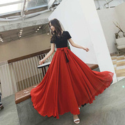 跳舞裙子连衣裙舞蹈裙大裙摆双面穿540度双色红黑色，新疆雪纺长裙