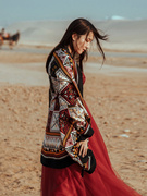 异域民族风图腾方格防晒披肩两用四季款西藏丽江旅游拍照超大围巾