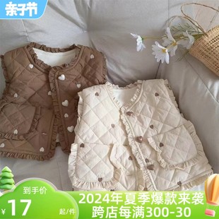 女童秋冬加绒马甲2023年宝宝，加厚保暖背心，儿童冬季坎肩外套潮