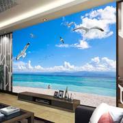 大型壁画客厅卧室玄关墙纸，3d壁纸墙纸8d电视，墙纸背景立体大海沙滩