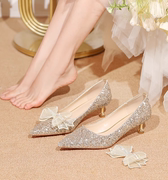低跟婚鞋女孕妇不累脚主婚纱日常可穿单鞋水晶公主结婚鞋子新娘鞋