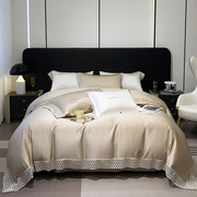 夏季 真丝丝绸床单式被套床笠床品4高级感60水洗纯色斜纹四件套