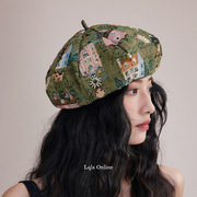 韩系牛仔贝雷帽2023冬季潮，油画精致手工刺绣，设计感时尚八角帽