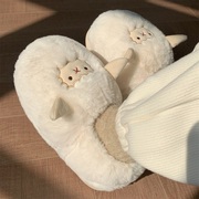 小羊棉拖鞋女毛毛带后跟托鞋冬季保暖可爱毛绒家居鞋包跟室内防滑