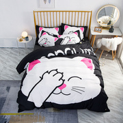卡通猫咪印花床上用品四件套1.5米床笠双人被罩学生儿童床单3件套