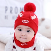 婴儿冬季帽子围巾宝宝毛线，套头帽冬天外出防风围脖针织护耳帽套装