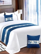 新中式酒店宾馆床尾巾，靠垫床盖民宿床上用品纯色，床旗床搭巾床边巾