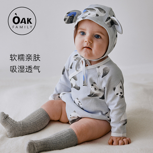 oakfamily婴儿长袖包屁春秋款满月爬服男女宝宝，衣服新生儿三角哈