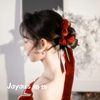 丝绒玫瑰花苞简约时尚结婚套装红色新娘，敬酒服头饰礼服发饰品