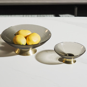 现代创意水果盘玻璃摆件茶几客厅样板间金属托盘桌面糖果盆摆设q.