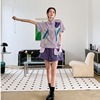 温柔系穿搭淡紫色短袖衬衫女2022夏季艺术感印花洋气宽松上衣