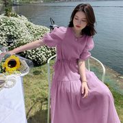 紫色超仙甜美连衣裙女夏季韩系宽松版气质，仙女裙遮肉流光长裙