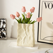 网红纸袋陶瓷法式艺术花瓶摆件客厅餐桌水养插花仿真花小众高级感