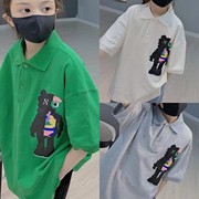 波拉韩国童装男女童宽松休闲Polo衫夏季亲子短袖翻领T恤衫