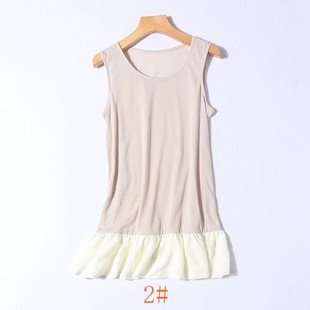 d1-3夏季女装纯色打底无袖下摆，拼接雪纺荷叶边显瘦背心吊带衫