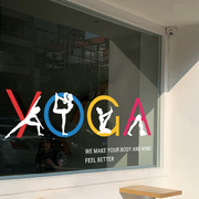 瑜伽馆英文广告海报玻璃门，贴纸养生馆，运动人物玻璃贴画橱窗装饰