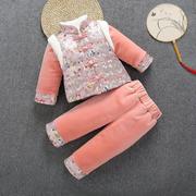 宝宝唐装0-1-2岁女童冬装喜庆新年装儿童秋冬棉衣，套装婴儿礼服.