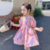 女童夏装粉色连衣裙2023甜美卡通连衣裙洋气，花边泡泡袖公主裙