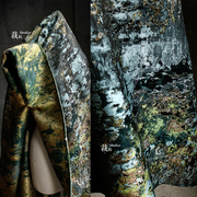 苔藓 原创墨绿双面提花肌理面料重工艺术外套复古服装设计师布料