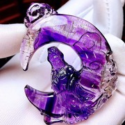 魅晶天然水晶晶体通透紫发晶顺发发晶雕刻水月观音吊坠