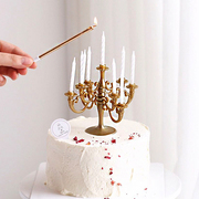 生日派对装饰插件奢华烛台网，红生日蜡烛欧式复古烛托蛋糕装扮摆件
