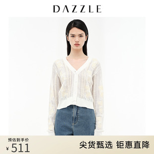 DAZZLE地素奥莱 白色镂空提花针织外套开衫女2D3E5211B