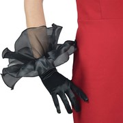 时尚大花边设计缎面复古黑色婚纱礼服手套，网红极简摄影造型新娘