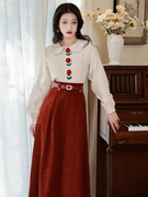 23年秋季法式长袖立体刺绣短裙半身裙两件套时尚套装香风