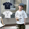 23夏季日系潮牌反光项链造型嘻哈男儿中童纯棉假两件短袖T恤