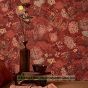 欧式美式复古墨绿色红色，壁纸梵高墙纸花朵，卧室客厅电视背景墙壁画