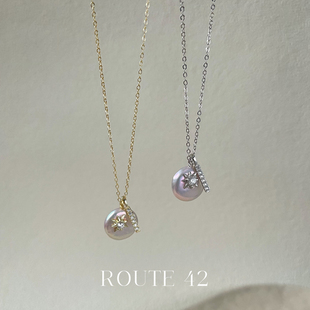 route42原创设计天然巴洛克珍珠925银吊坠八芒星，锆石项颈链百搭
