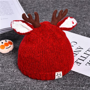 秋冬宝宝毛线帽婴儿鹿角，圣诞帽儿童针织帽，套头帽儿童保暖帽子