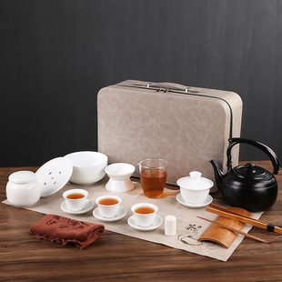 德化白玉瓷教学培训茶艺功夫茶具便携式旅行茶具套装家用logo印制