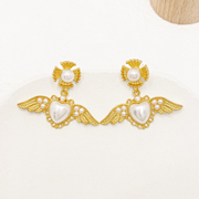 爱心珍珠天使翅膀耳环法式复古耳钉高级感轻奢小众设计ins风耳饰