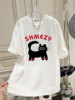 2024夏季韩版萌趣猫咪小爱心，大版宽松白色，短袖t恤女中长款潮