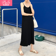 夏季韩版修身加长款莫代尔棉吊带背心女装纯色休闲打底连衣裙