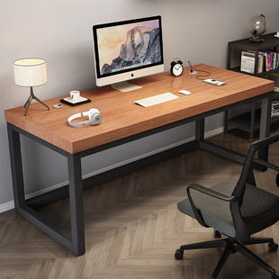 实木电脑桌书桌台式学生，家用写字桌子卧室简约双人电竞办公工作台