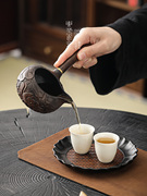 紫陶公道杯半手工浮雕茶海黑檀木侧把公杯细陶匀杯分茶器功夫茶具