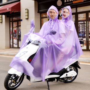 适用电动摩托车双人雨衣 加大加厚双帽檐面罩防水PVC透明男女雨披