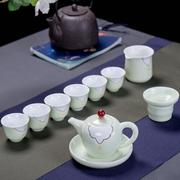 景德镇功夫茶具套装 手绘龙泉青瓷家用荷花陶瓷茶壶茶杯整套礼盒