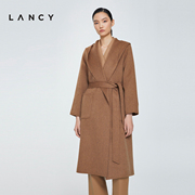 LANCY/朗姿羊绒大衣2022冬季显瘦高级通勤职业OL连帽外套女