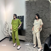 加肥加大复古新中式国风刺绣家居服女夏季短袖睡衣两件套大码女装