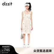 dzzit地素连衣裙23年夏季小香风徽章装饰毛边设计粗花呢女