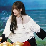 王心凌演唱会同款白色撞色圆领套头衬衫网纱拼接上衣女 2024