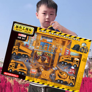 地摊货源儿童惯性回力工程车玩具挖掘机礼盒套装男孩消防汽车