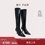 礼物BY FAR 2023秋冬Faye漆皮牛皮革设计感高筒高跟女靴