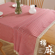 格子桌布布艺棉麻小清新简约花边，书桌垫ins风学生长方形茶几台布