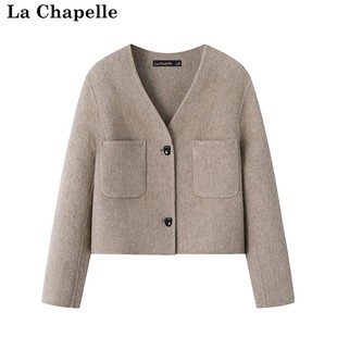 拉夏贝尔/La Chapelle秋冬款双面呢V领外套短款呢子小香风大衣女