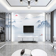 8d新中式山水画壁纸电视背景墙壁画，现代简约墙纸，客厅装饰影视墙布