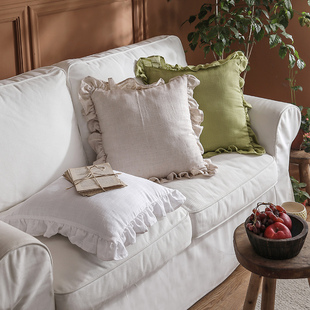 朴居纯色法式沙发抱枕复古床头靠垫欧式荷叶边靠枕亚棉麻高端ins